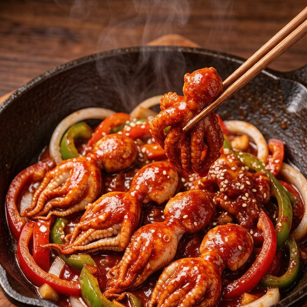 Korean-style spicy baby octopus with sesame seeds