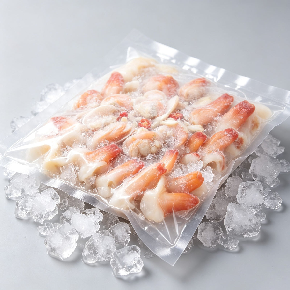 Vacuum-sealed geoduck siphon meat over crushed ice