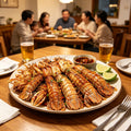 Cooked mantis shrimp served at a family table