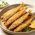 Golden fried whitebait smelt with lemon