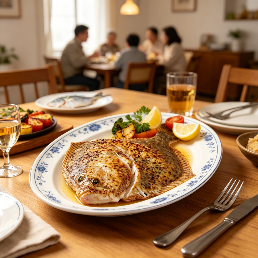 Pan-seared whole turbot